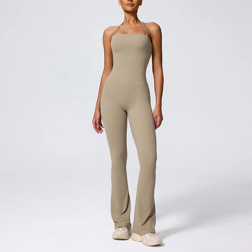 Flared Sport Jumpsuit met Halterneck – 75% nylon, 25% elastaan – Pulsen Fit