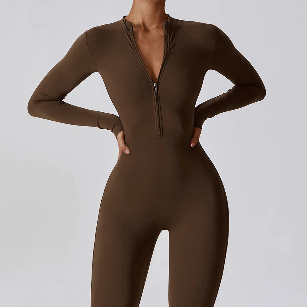 Performance Sport Jumpsuit met Rits en Lange Mouwen – 75% nylon, 25% elastaan – Pulsen Fit