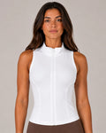 Mouwloze Sportvest Dames met Rits en Opstaande Kraag, Wit, vooraanzicht, Pulsen Fit