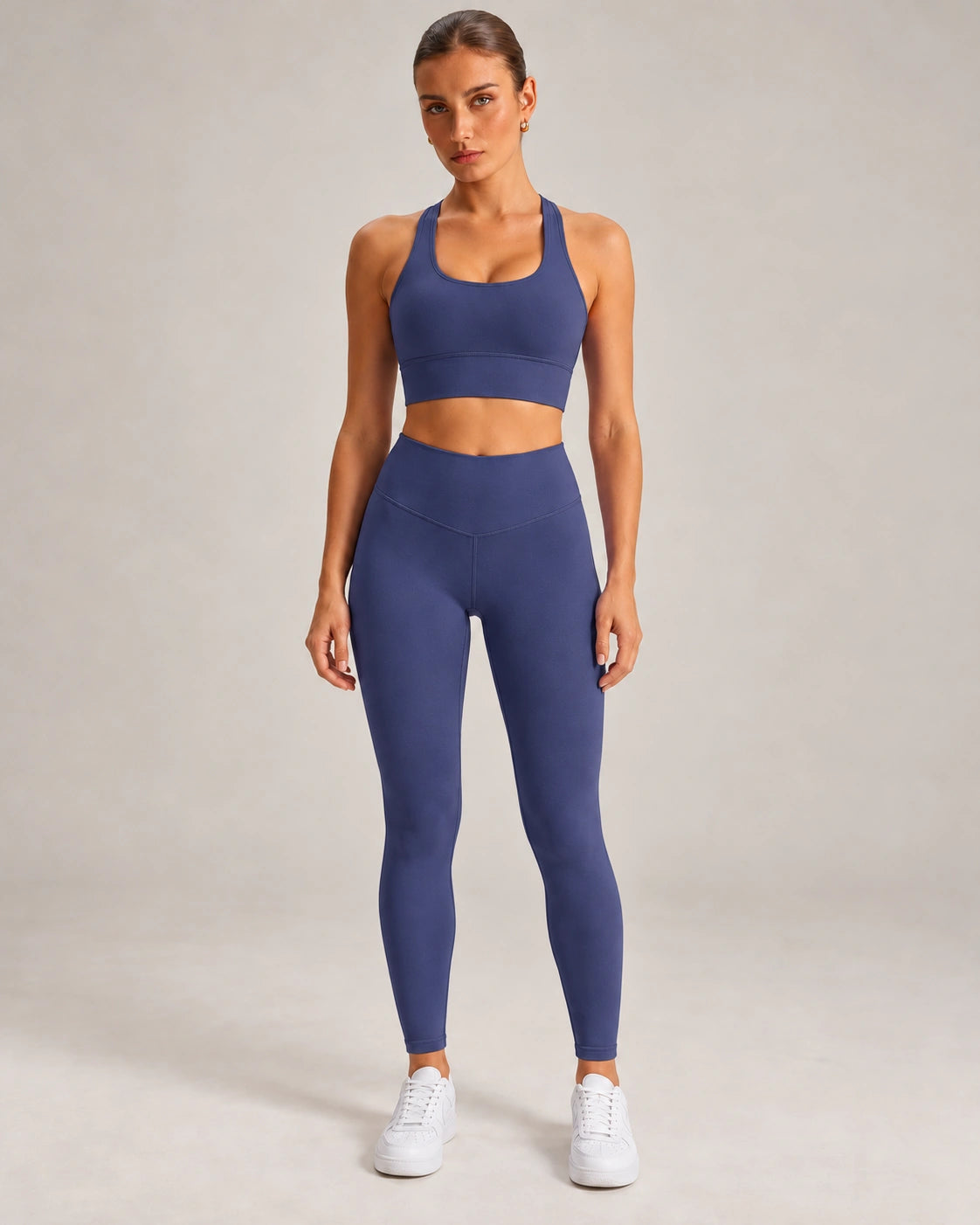 Sportset Dames Sport-bh en Legging, Squatproof, Marine, vooraanzicht, Pulsen Fit