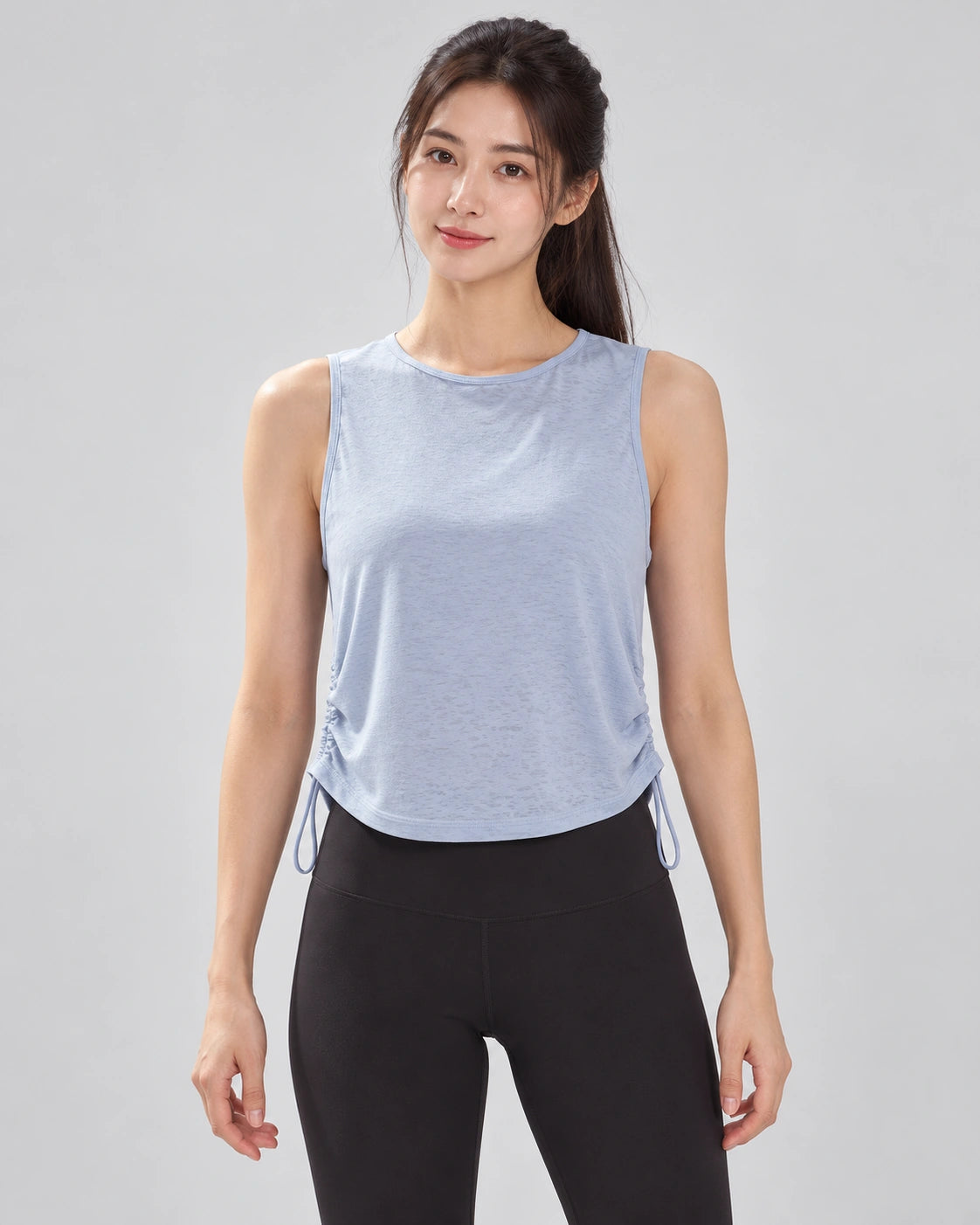 Losvallende Sporttop Dames met Racerback Sport Tanktop, Lichtblauw, vooraanzicht, Pulsen Fit