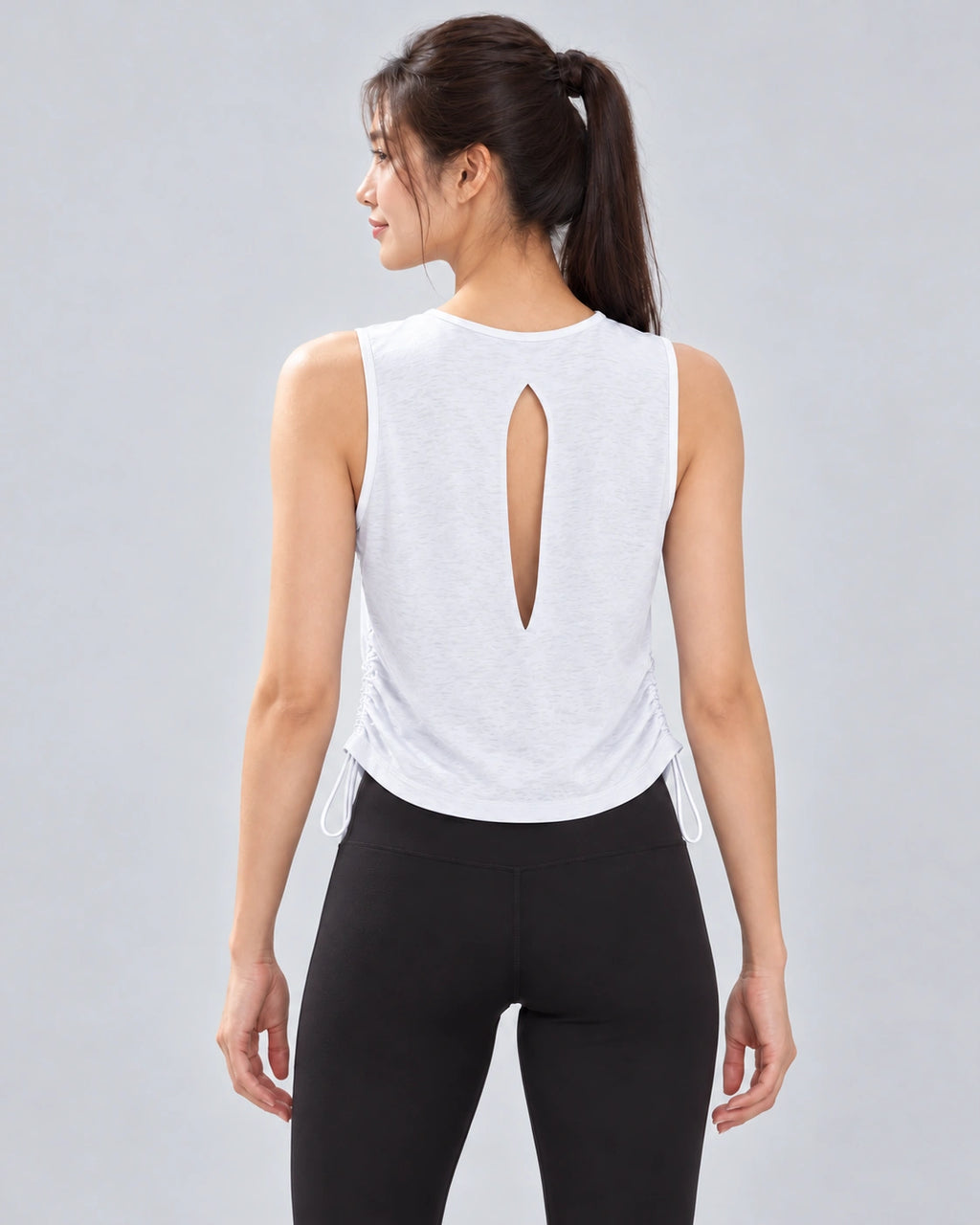 Losvallende Sporttop Dames met Racerback Sport Tanktop, Wit, achteraanzicht, Pulsen Fit