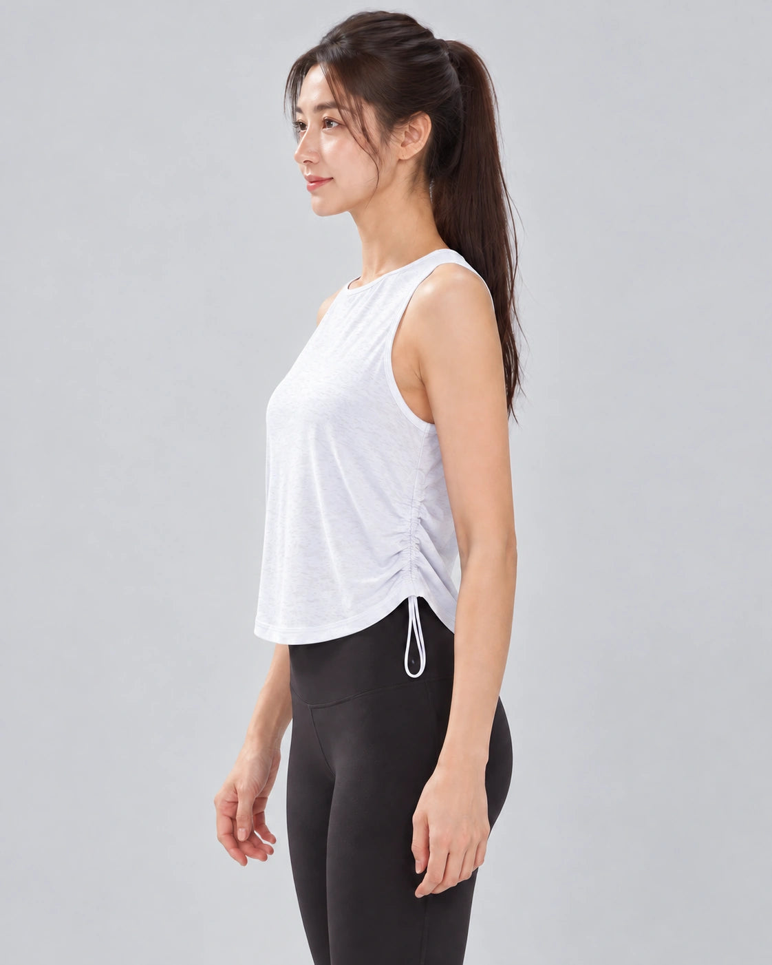 Losvallende Sporttop Dames met Racerback Sport Tanktop, Wit, zijaanzicht, Pulsen Fit
