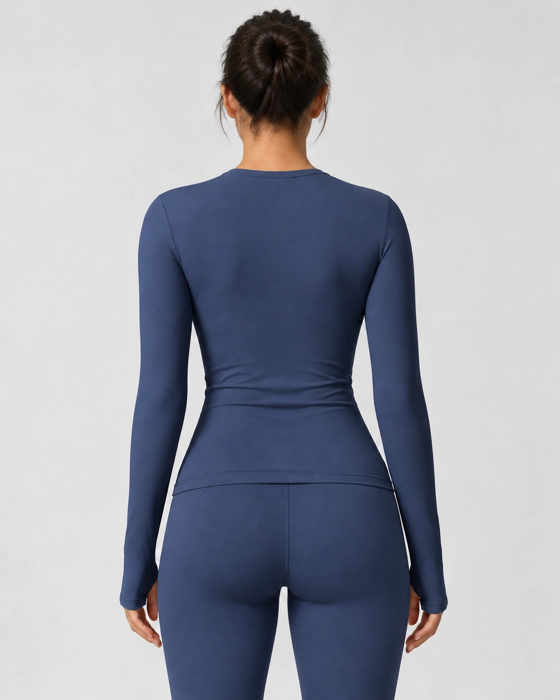 Sportshirt Dames met Lange Mouwen Sneldrogend en Slim Fit, Marine, achteraanzicht, Pulsen Fit